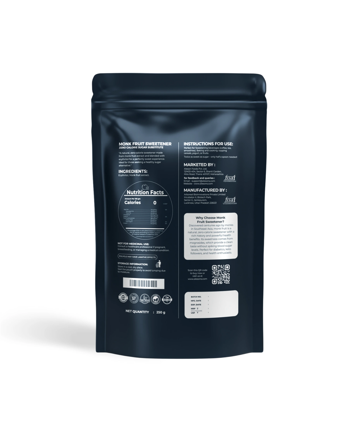 Aleson's Monk Fruit Sweetener | 250g Pouch