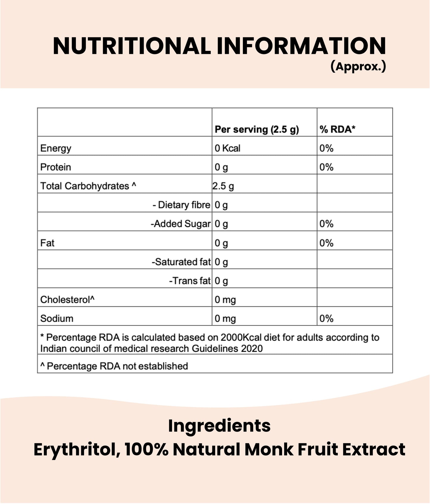 Monk Fruit Sweetener|75g| Pack of 30 Sachets