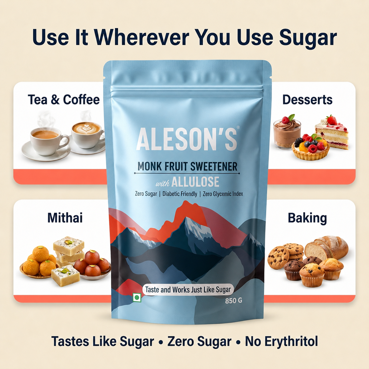 850g Aleson's Monk Fruit Sweetener with Allulose | Zero Sugar Sweetener