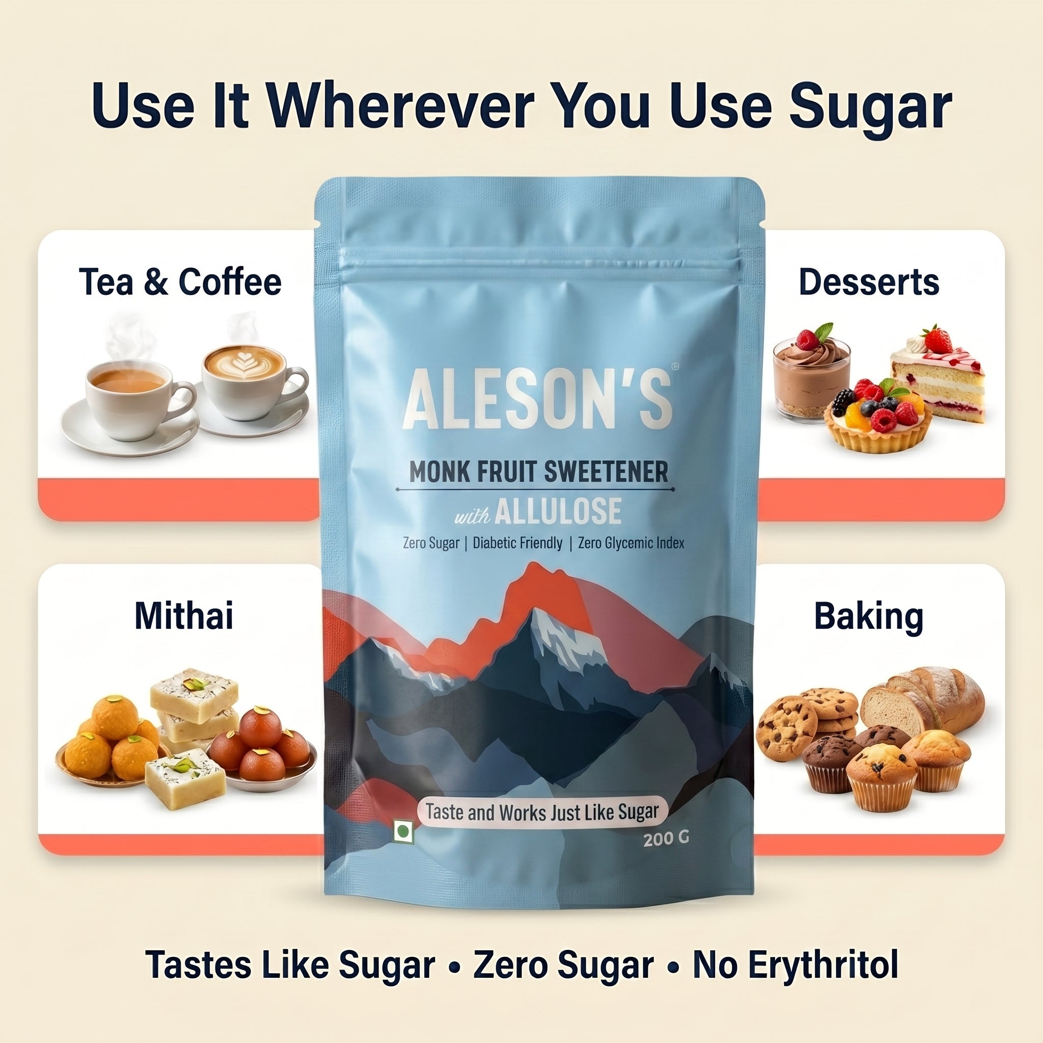 200g Aleson's Monk Fruit Sweetener with Allulose | Zero Sugar Sweetener