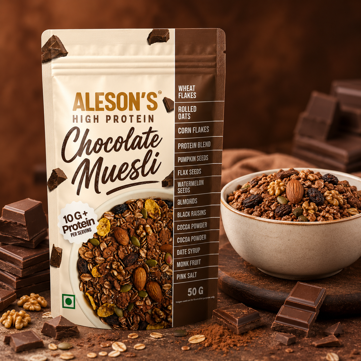 Aleson’s High Protein Chocolate Muesli – 50g Trial Pack