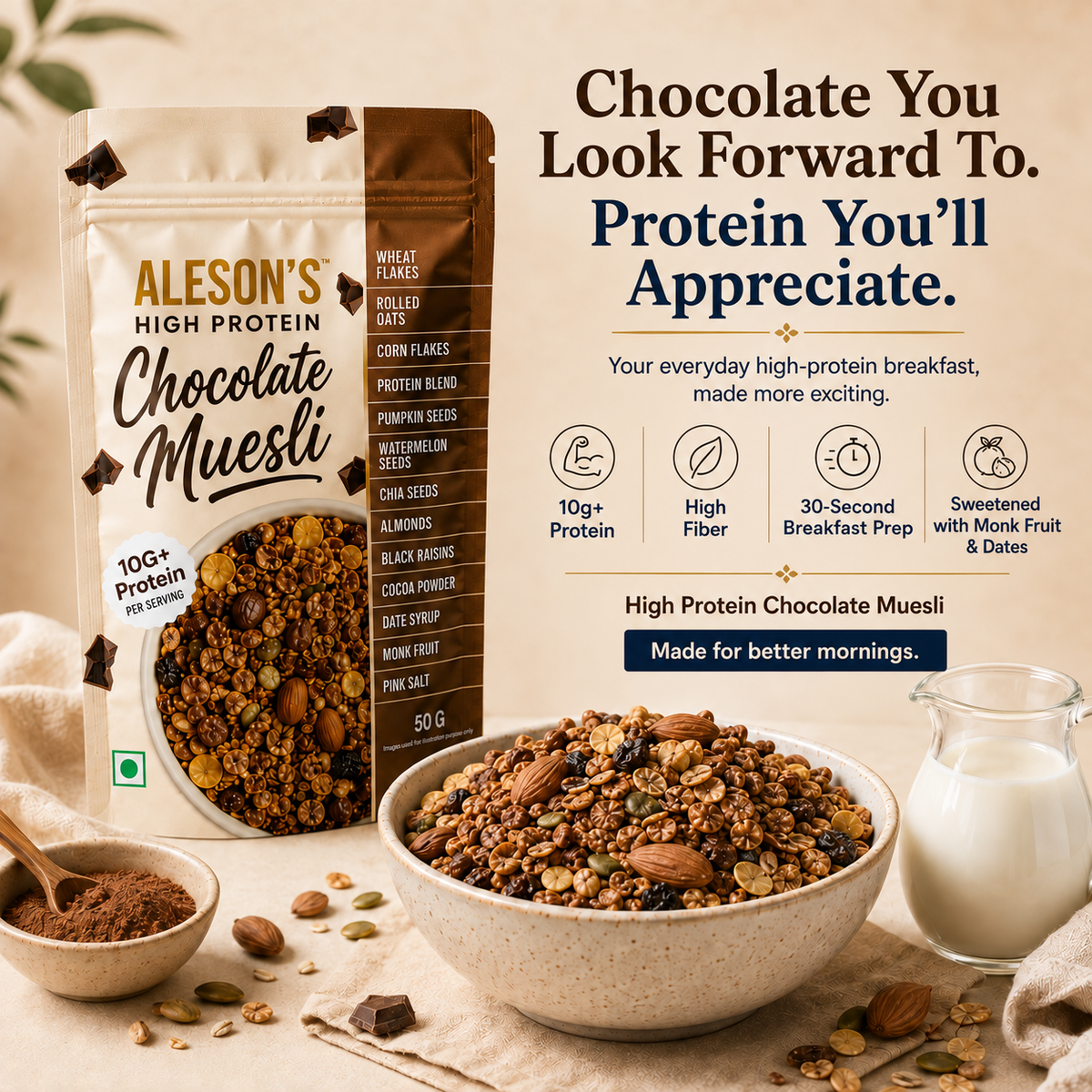 Aleson’s High Protein Chocolate Muesli – 50g Trial Pack