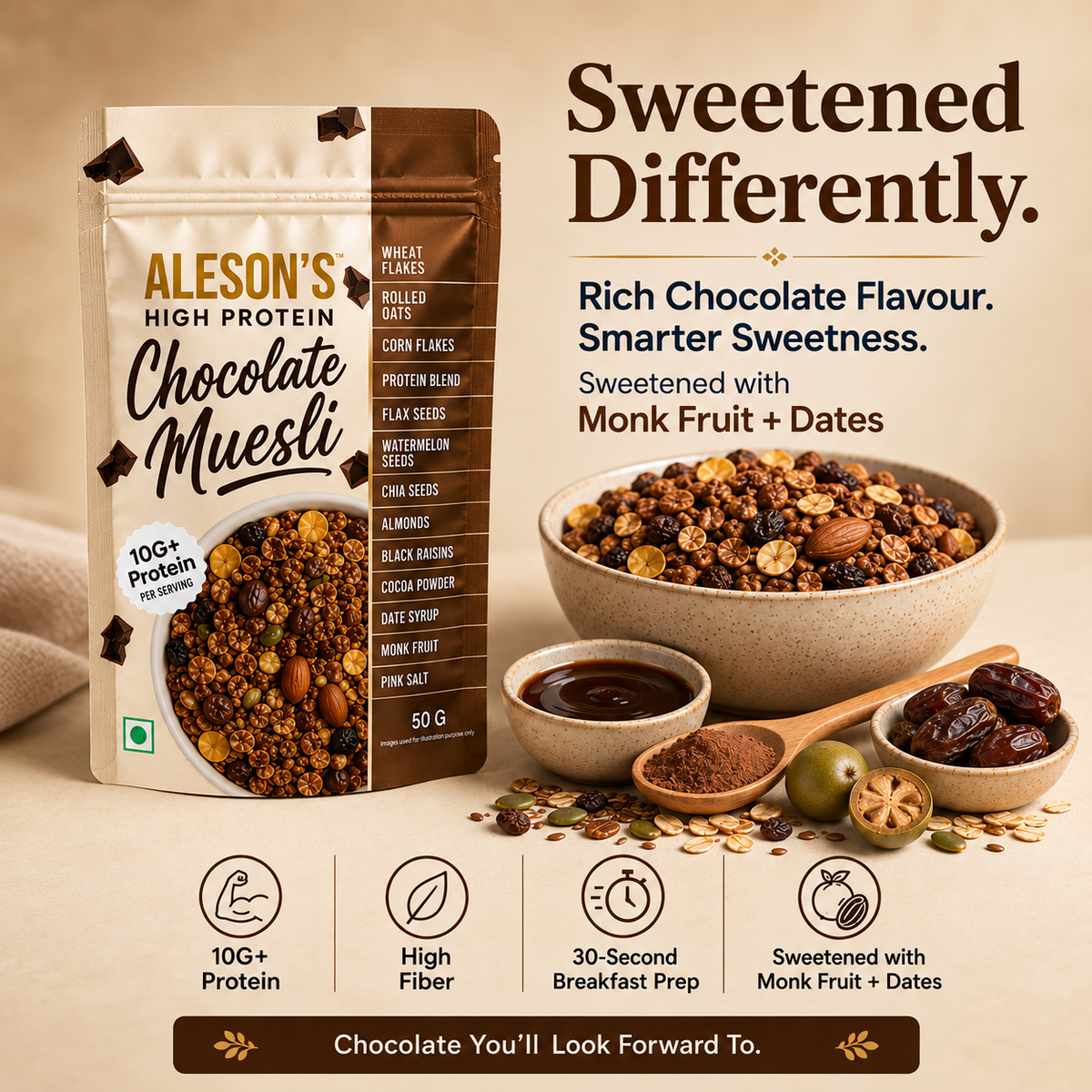 Aleson’s High Protein Chocolate Muesli – 50g Trial Pack