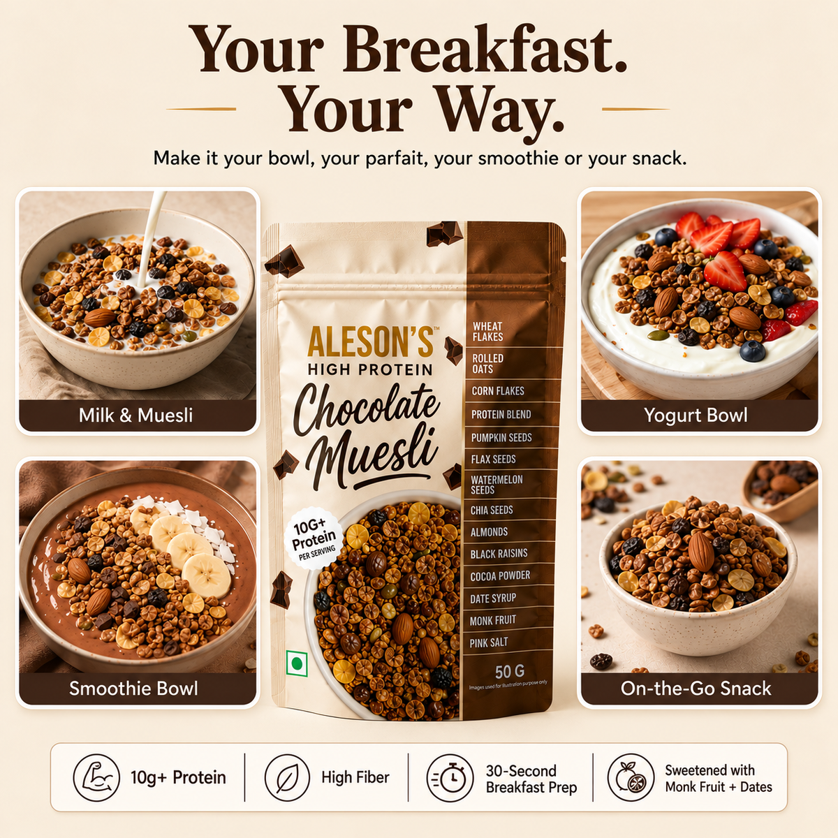 Aleson’s High Protein Chocolate Muesli – 50g Trial Pack