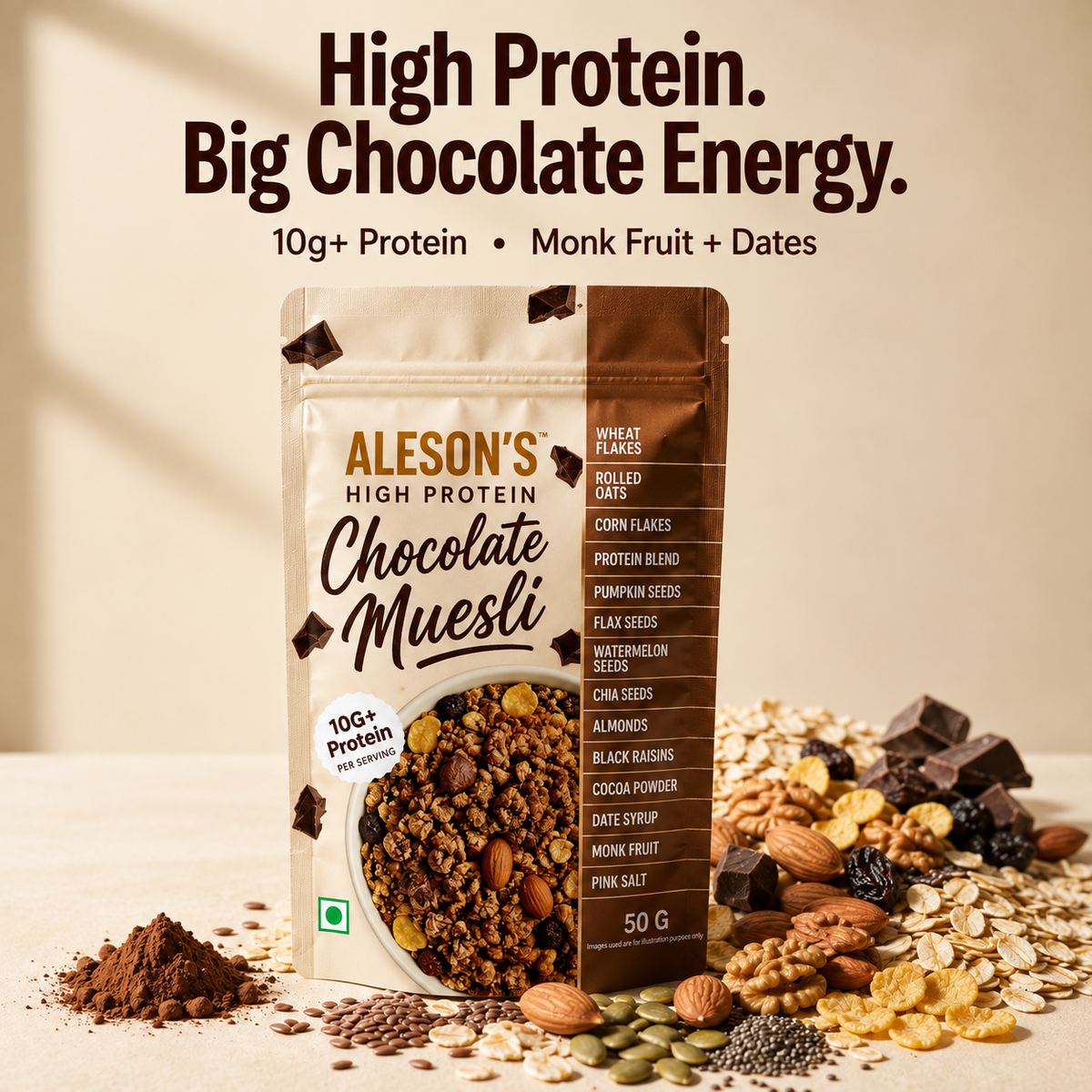 Aleson’s High Protein Chocolate Muesli – 50g Trial Pack