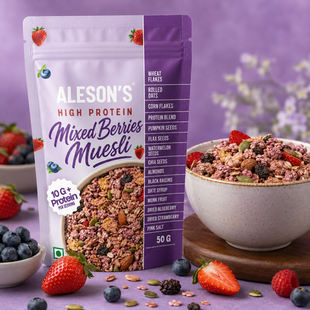 Aleson’s High Protein Mixed Berries Muesli – 50g Trail Pack