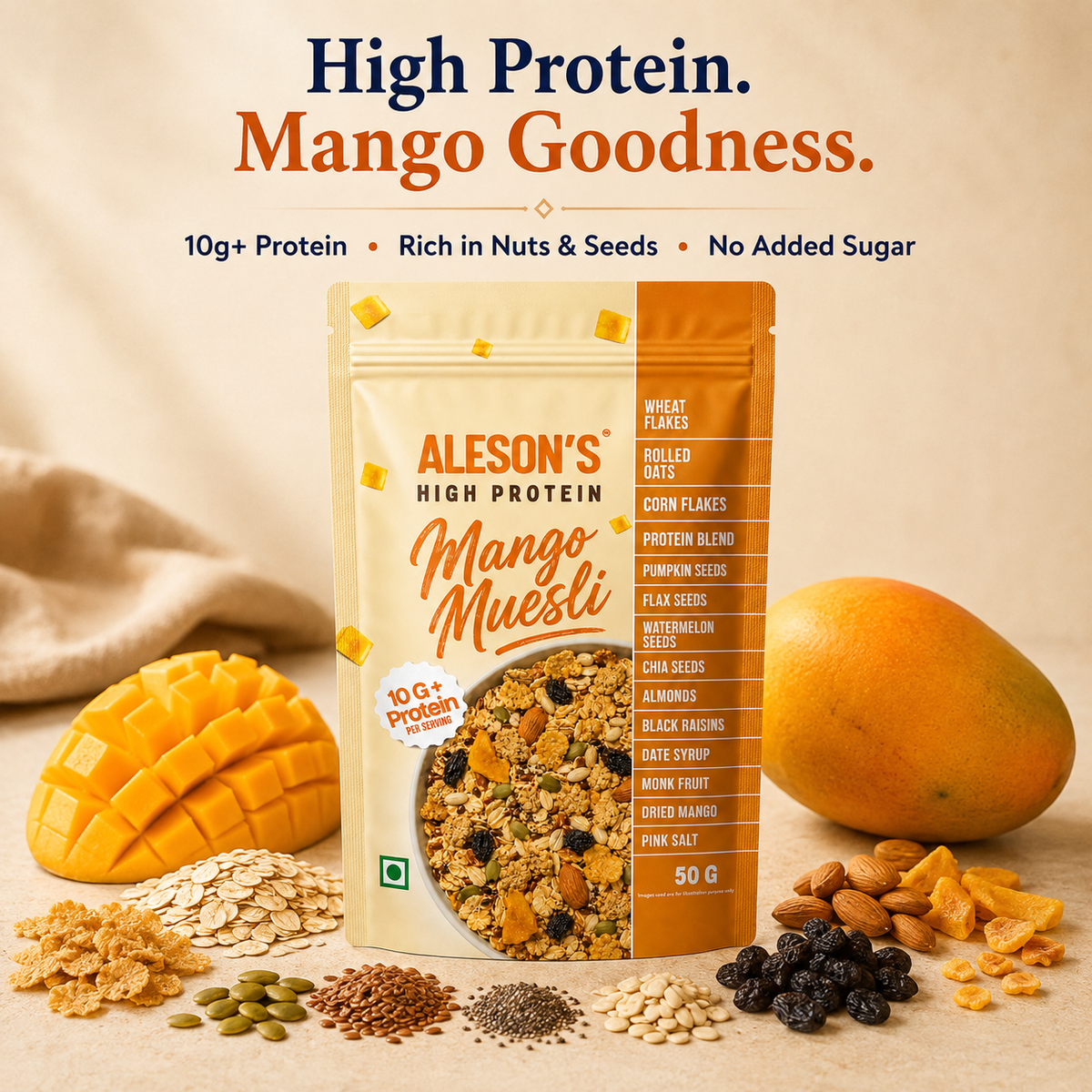 Aleson’s High Protein Mango Muesli – 50g  Trial Pack
