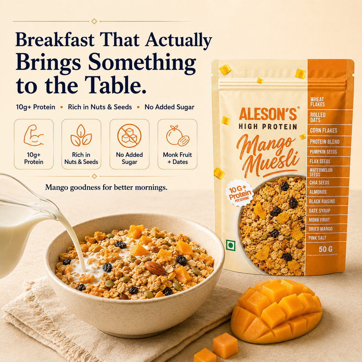 Aleson’s High Protein Mango Muesli – 50g  Trial Pack