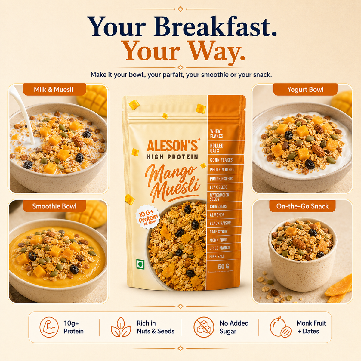 Aleson’s High Protein Mango Muesli – 50g  Trial Pack