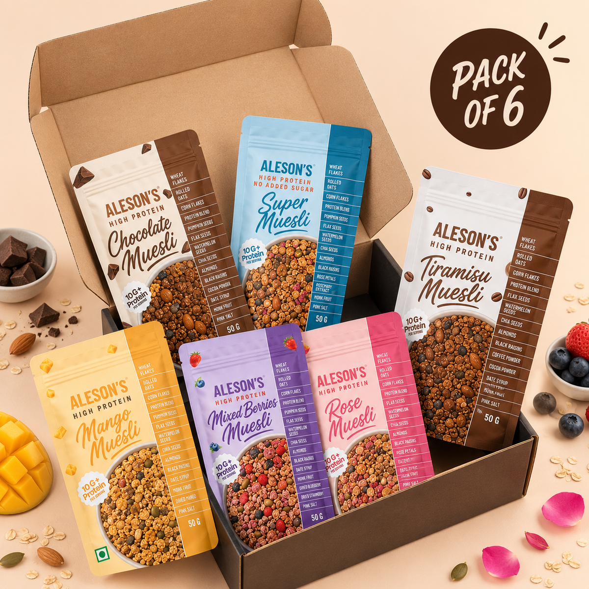 Aleson’s High Protein Muesli – Pack of 6 Assorted flavours