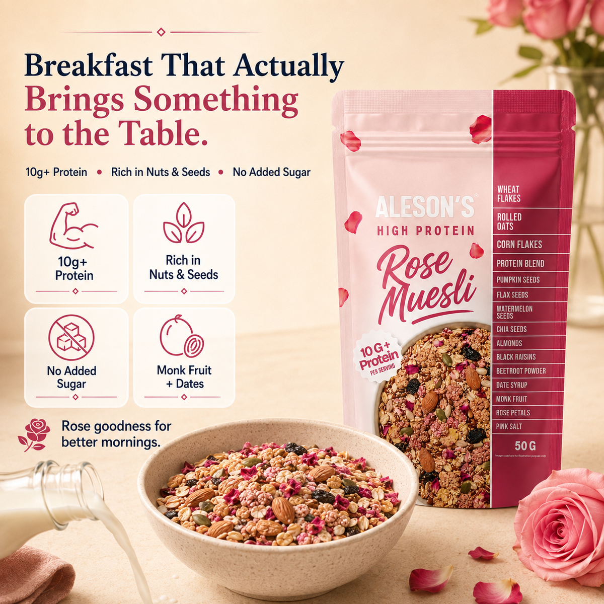 Aleson’s High Protein Rose Muesli –  50g Trial Pack
