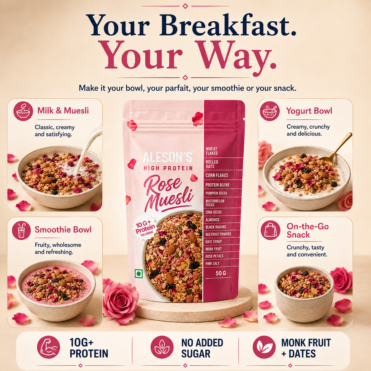 Aleson’s High Protein Rose Muesli –  50g Trial Pack