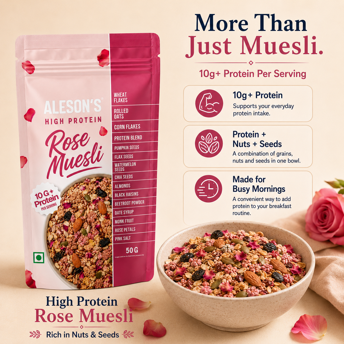 Aleson’s High Protein Rose Muesli –  50g Trial Pack