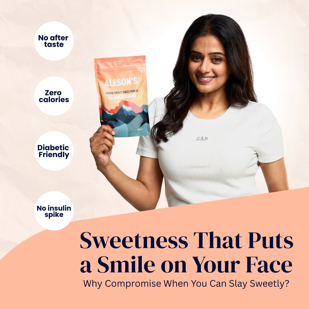 Brand Ambassador Priyamani promoting Aleson's Natural Monk Fruit Sweetener for Weight Loss